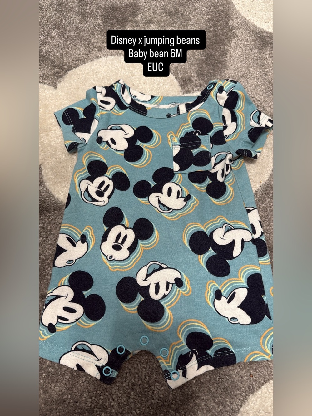 jumping beans Teal Mickey Mouse Short Sleeve Baby Romper